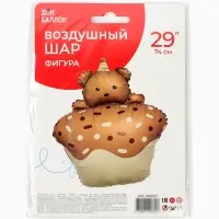 Воздушный шар фольгированный 29" "Кексик с медвежонком" бежевый сатин