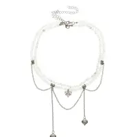 Колье "Акцент" сердце, двойное, цвет белый в серебре