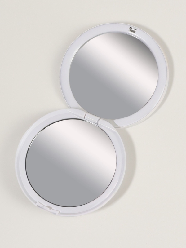 Зеркало складное круг (2) ЛИСТЬЯ d7,3см увел белое пласт пакет QF