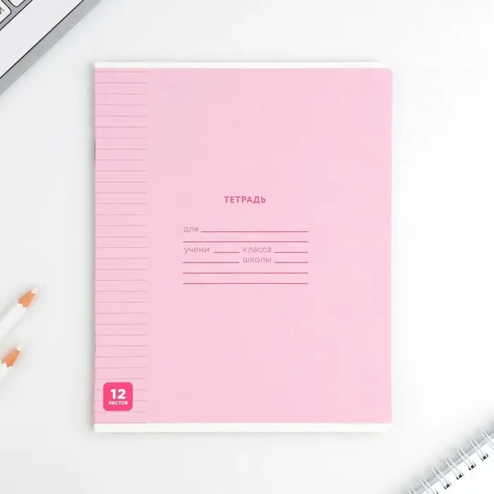 Тетрадь в линейку 12 листов А5, на скрепке &laquo;Минимализм&raquo;, обложка мелованный картон, блок №1 белизна 96%, 5 видов МИКС