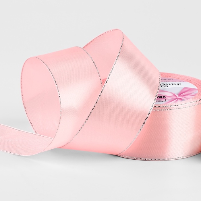 Лента атласная &laquo;Серебряные нити&raquo;, 40 мм &times; 23 &plusmn; 1 м, цвет розовый №04