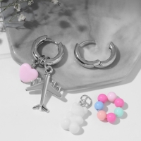 Серьги со съёмным элементом &laquo;Трансформер&raquo; мишка и сердце, цветные в серебре