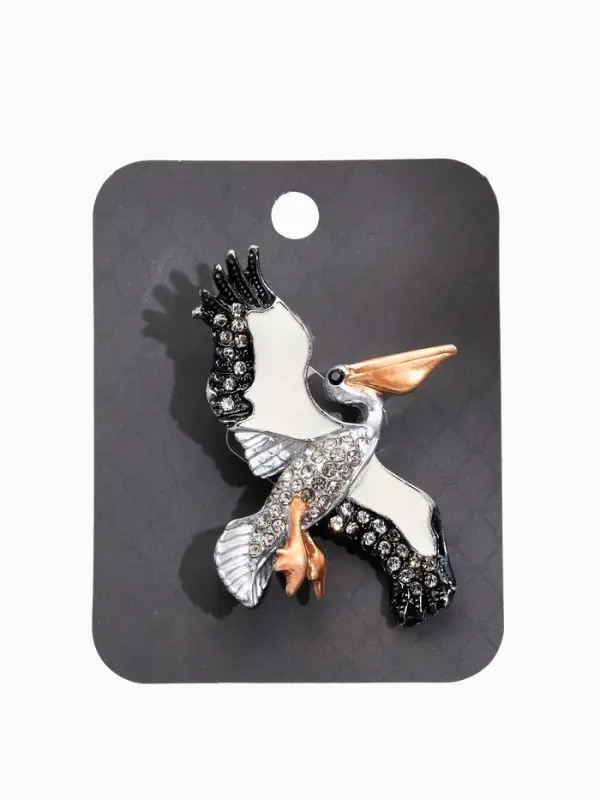 Брошь "Птица-Пеликан", цветная в серебре