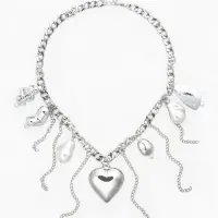 Колье "Многослойность" цепь с сердечком, цвет белый в серебре