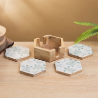 Подставка под горячее (набор 4 шт) "Черепаха и цветы" дерево манго 15х13х5 см