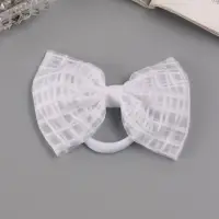 Резинка для волос &laquo;Бантик&raquo;, хрусталь клетка, 9 см, белая