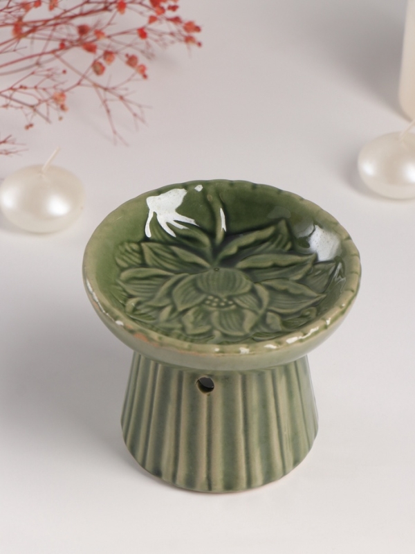 Аромалампа керамика "Лотос" тёмно-зеленая 11,4х11,4х9 см
