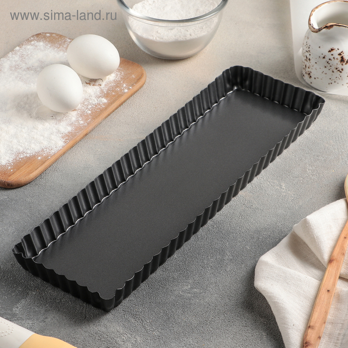 Форма для выпечки &laquo;Жаклин. Прямоугольник рифлёный&raquo;, 35&times;11&times;2,5 см, съёмное дно, антипригарное покрытие, цвет чёрный