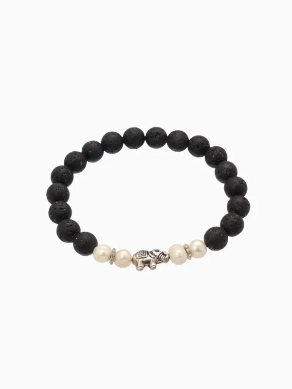 Браслет "Слоник" жемчуг, лава, длина 18 см