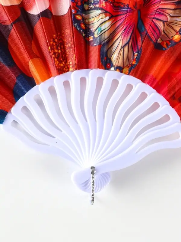 Веер пластик, текстиль "Бабочки и цветы" МИКС 23 см