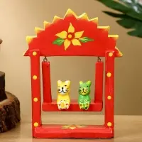 Сувенир "Зайки на качелях" дерево 10х3,5х15 см, цв. красный