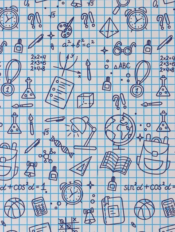 Бумага упаковочная крафт &laquo;Школьная пора&raquo;, голубой/синий на белом фоне 0.7&times;10&plusmn;5% м
