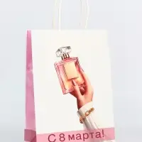 Пакет подарочный крафт &laquo;С Женским Днём&raquo; 18&times;8&times;25 См