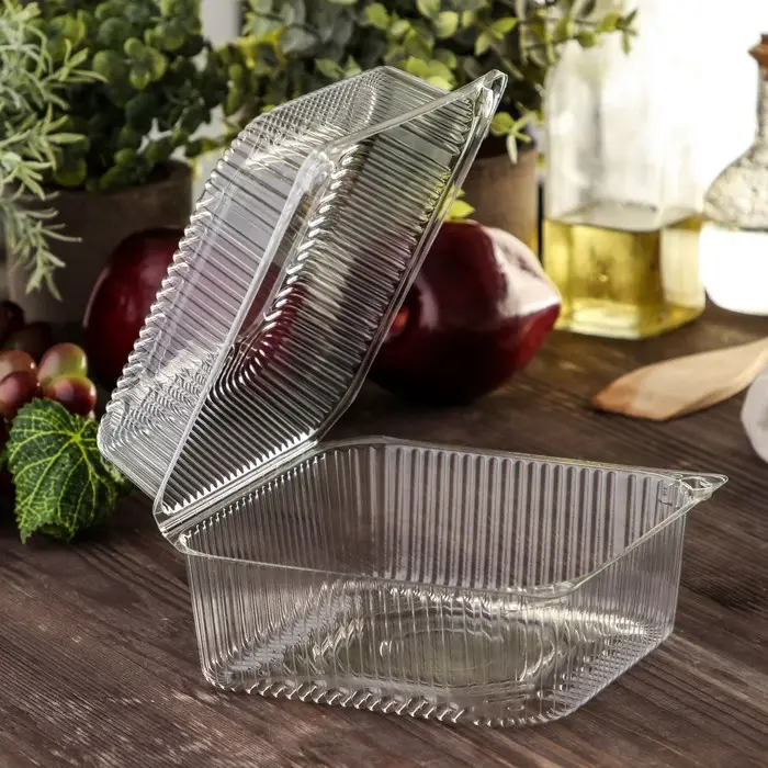 Контейнер одноразовый с неразъёмной крышкой ПР-К-15 В, пластик, квадратный, 250 мл, 15.2&times;8.1 см, прозрачный