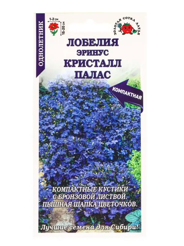Семена Лобелия Эринус Кристалл Палас /Сотка/ 0,05г/ h-15-20, d-1-2 /*1800