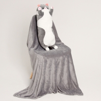 Мягкая игрушка &laquo;Котик&raquo;, с пледом, 65 см, цвет серый