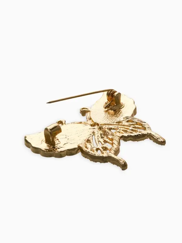 Брошь "Бабочка", цвет бело-зелёный в золоте