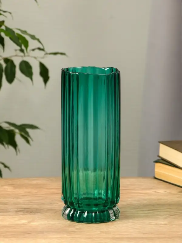 Ваза стекло настольная "Верена" 25,5х10 см, зелёный
