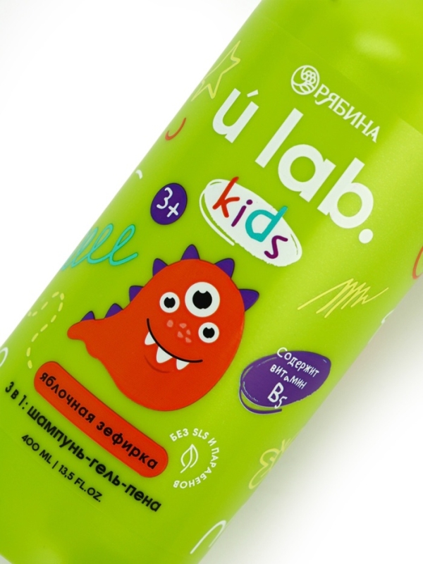 Детский шампунь-гель-пена 3в1 &laquo;Монстрики&raquo;, 400 мл, аромат сладкая яблочная зефирка, ULAB