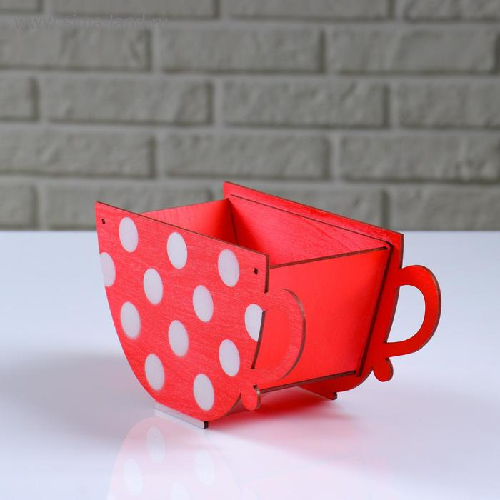 Кашпо деревянное "Чашка в горошек", красный, 20&times;9&times;11 см