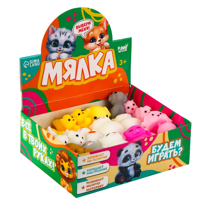 Антистресс сквиш мялка &laquo;Веселись&raquo;, животные микс , в шоубоксе