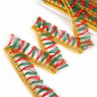 Тесьма красно-зелёная &laquo;Кисточки&raquo;, ширина 4 см, в упаковке 25 м