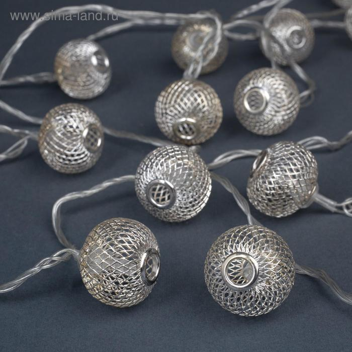 Гирлянда &laquo;Нить&raquo; 4 м с насадками &laquo;Шарик сетка&raquo;, IP20, прозрачная нить, 20 LED, свечение белое, 8 режимов, 220 В