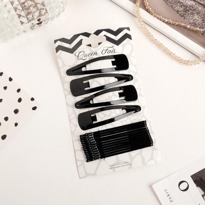 Невидимка для волос "Классика" (4 зажима, 12 (&plusmn; 2шт) невидимок 6 см) чёрный