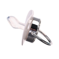 Соска - пустышка силиконовая ортодонтическая &laquo;I LOVE MUM&raquo;, от 6 мес., с колпачком + держатель - цепочка, цвет белый/серебро, стразы