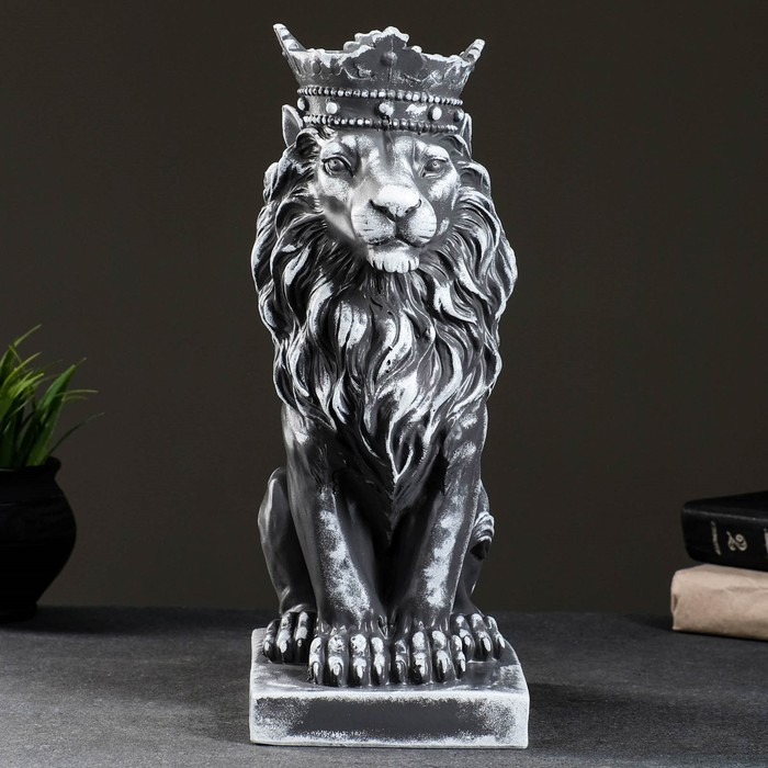 Копилка "Лев с короной" серый камень, 19х14х35см