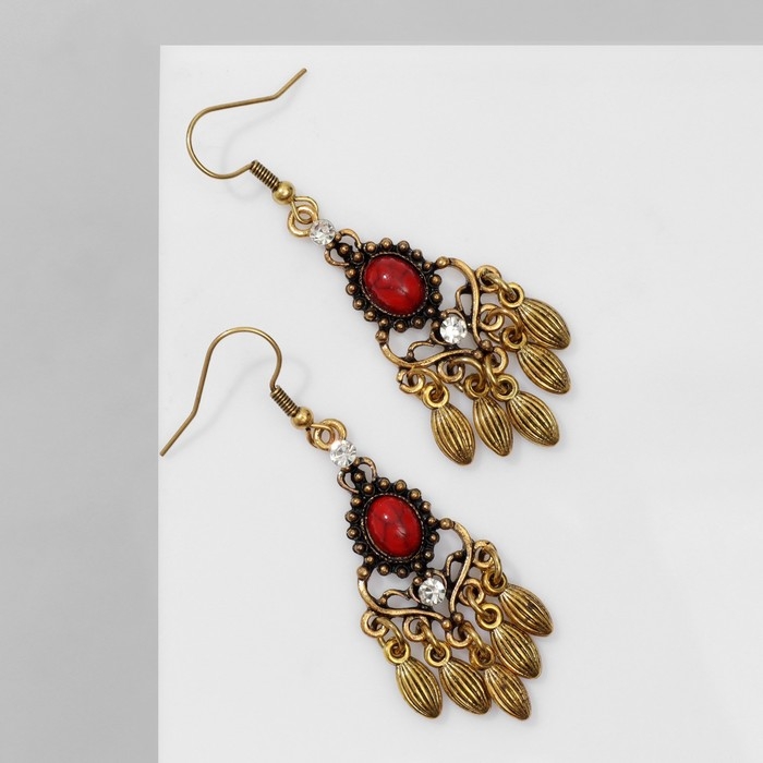 Серьги висячие &laquo;Винтаж&raquo; мрамор, цвет красно-белый в чернёном золоте