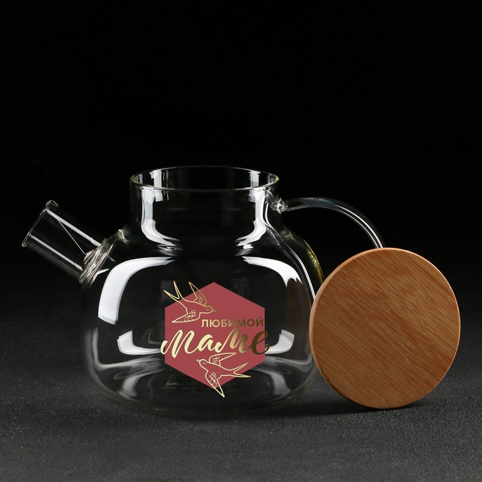 Чайник стеклянный заварочный с бамбуковой крышкой &laquo;Любимой маме&raquo;, 1000 мл
