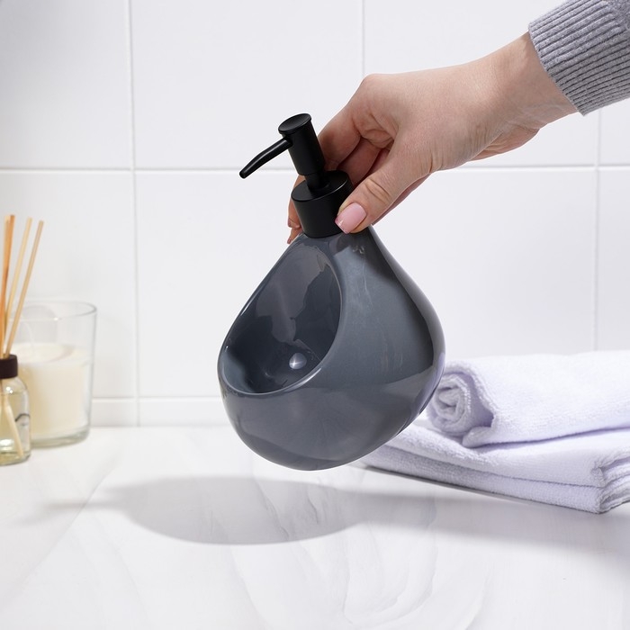Дозатор для мыла с подставкой для губки SAVANNA Drop, 450 мл, цвет серый