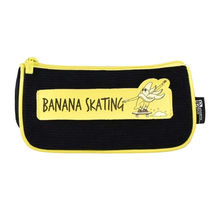 Пенал мягкий, 1 отделение, 85 х 220 х 55 мм, объёмный, Феникс "Банана на борде" чёрный/жёлтый 62081