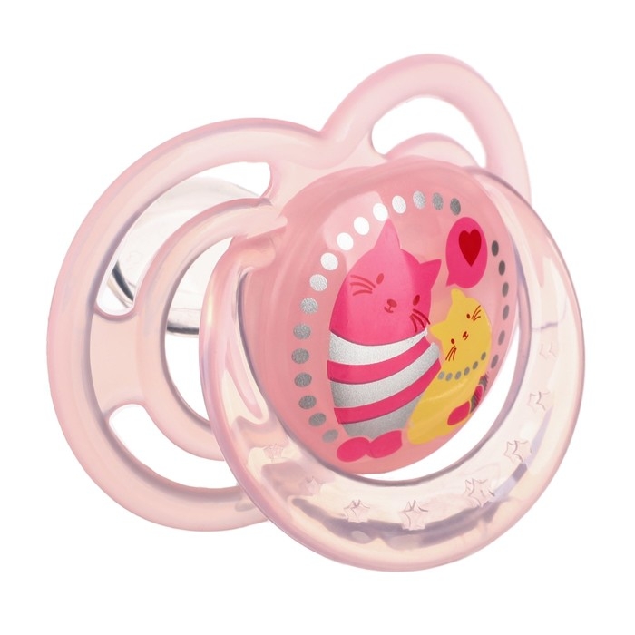 Соска - пустышка силиконовая ортодонтическая &laquo;Котик&raquo;, от 6 мес., с колпачком, цвет розовый