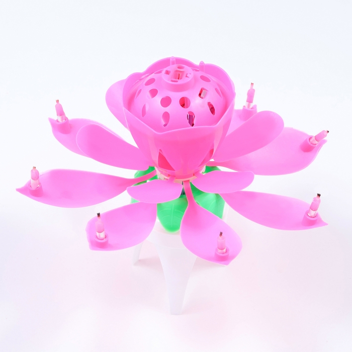 Свеча для торта музыкальная "Бутон", крутящаяся, розовая, 14,5 см