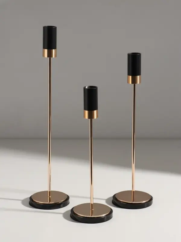 Подсвечник металл, стекло "Лофт" d=2 см набор 3 шт чёрно-золотой 8х8х24, 8х8х29, 8х8х34 см