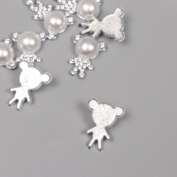 Декор для творчества пластик "Мишка со стразами" серебро набор 10 шт 2,5х2х1 см