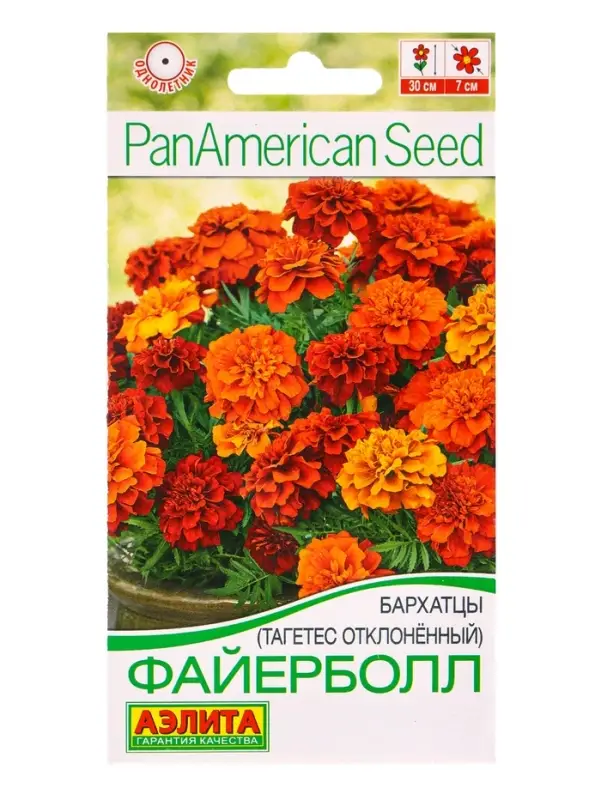 Семена цветов Бархатцы Файерболл отклоненные  Спецсерия PanAmerican, Ц/П,5 шт.