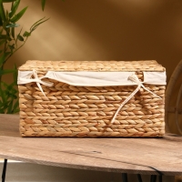 Корзинка прямоугольная с крышкой и тканевым подкладом, 44х30х20 см, водный гиацинт