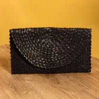 Сумка клатч плетёная из пальмового листа, 28&times;16&times;2 см, чёрная