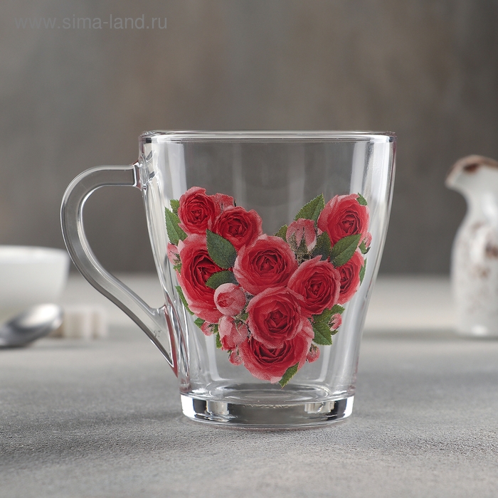 Кружка стеклянная &laquo;Цветочное сердце&raquo;, 250 мл, рисунок МИКС