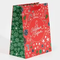 Пакет подарочный новогодний ламинированный &laquo;Снежинки&raquo;, MS 18 х 23 х 10 см