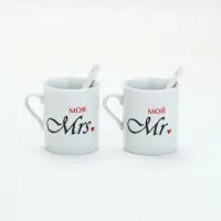 Кружки керамические парные &laquo;Мистер и Миссис&raquo;, 2 шт. по 180 мл., ложка 2 шт.