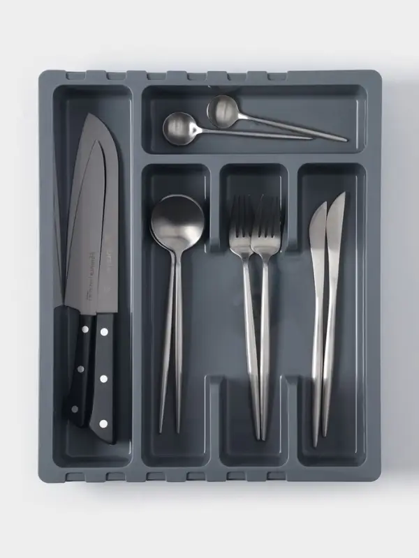 Лоток для столовых приборов раздвижной &laquo;Смарт&raquo;, тёмно-серый