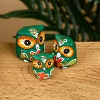 Набор сувенирный "Совята" дерево H 4, 3, 2 см, цв. зелёный