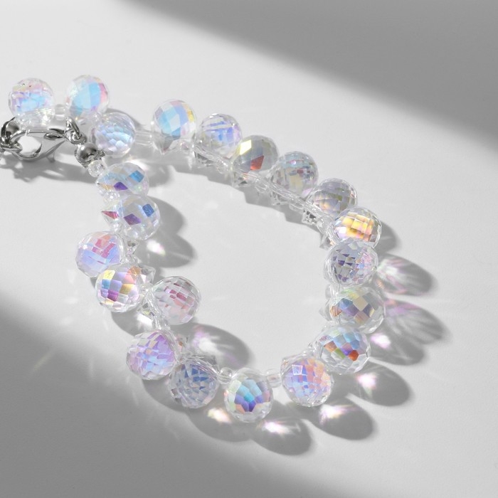 Браслет &laquo;Блеск&raquo; бусины, цвет радужный в серебре, 16 см