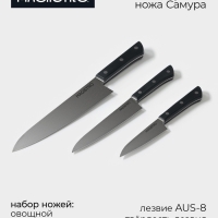 Набор кухонных ножей Magistro &laquo;Hinshitsu&raquo;, 3 шт: овощной, универсальный, шеф, черный