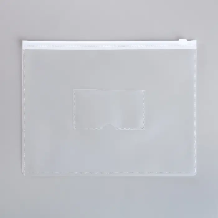 Папка-конверт на ZIP-молнии A5, 150 мкм, Calligrata, карман для визитки, прозрачная, белая молния
