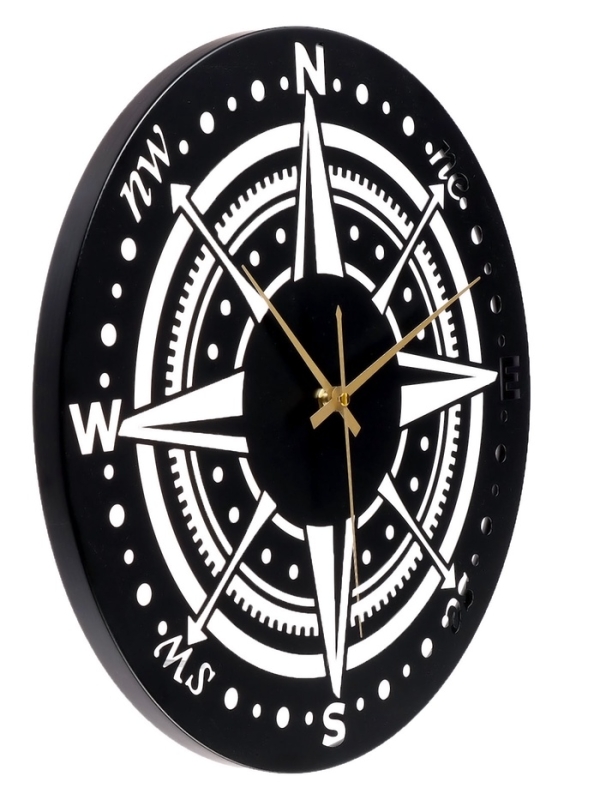 Часы настенные интерьерные &laquo;Компас&raquo;, плавный ход, d-40 см, черные